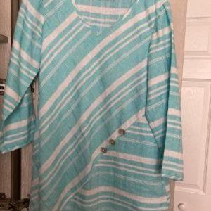 Habitat, Long Sleeve Top, Size Small, Turquoise and White